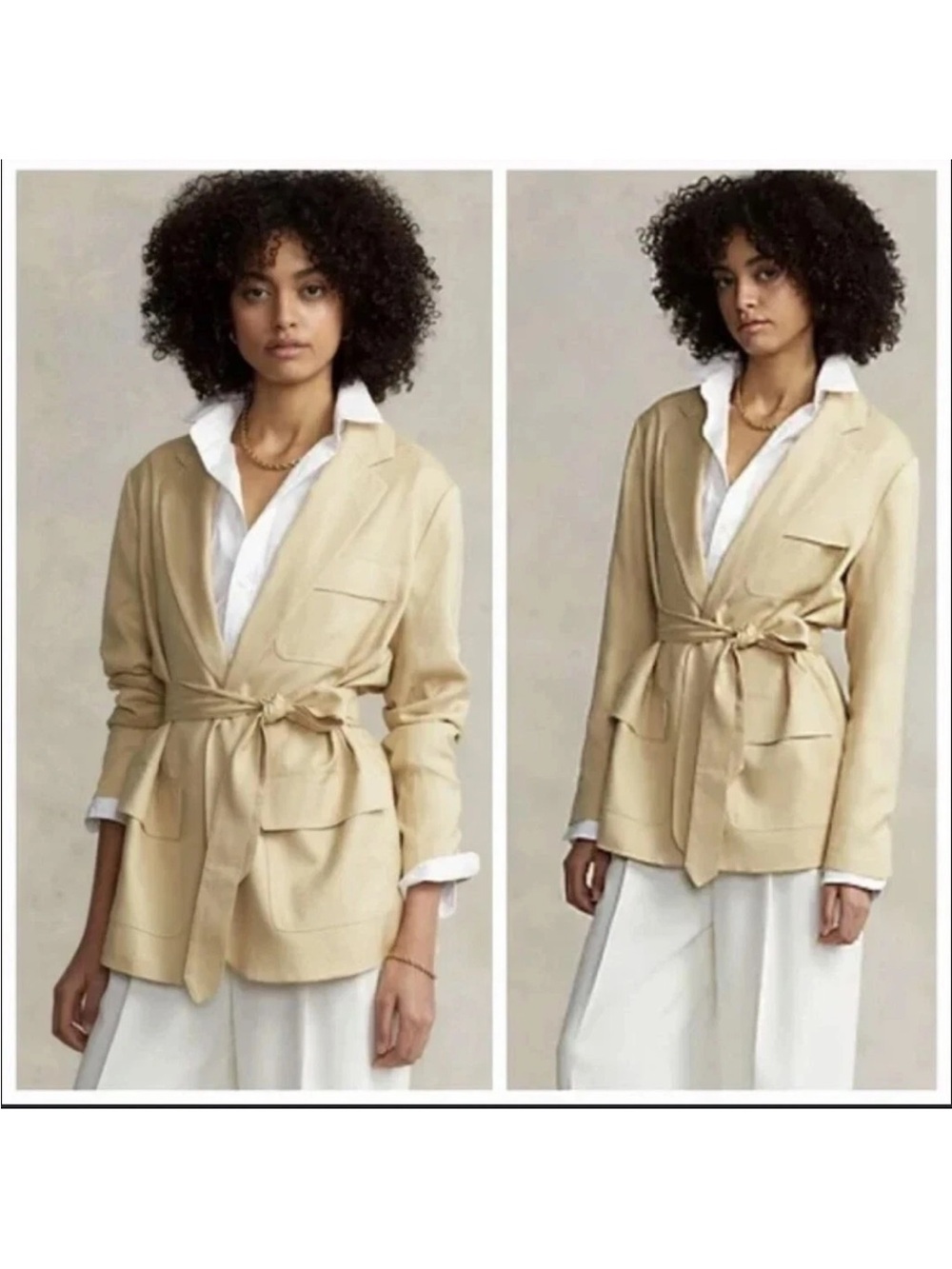 Polo Ralph Lauren Mulberry Silk Wool Belted Blazer Tan 4 Camel Tan